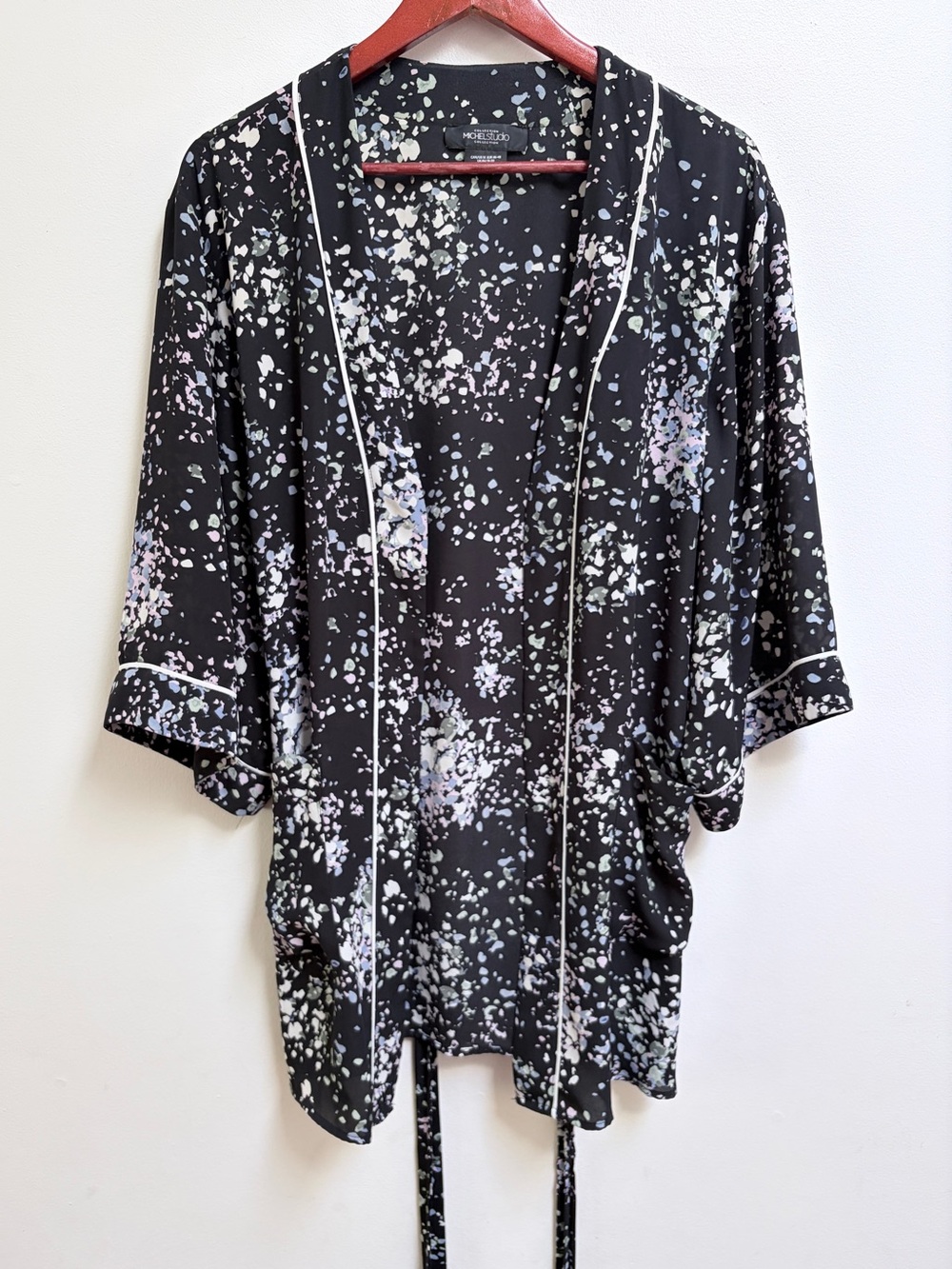 Michel Studio Black Speckled Wrap Tunic Kimono w/ Tie 1X Plus Size